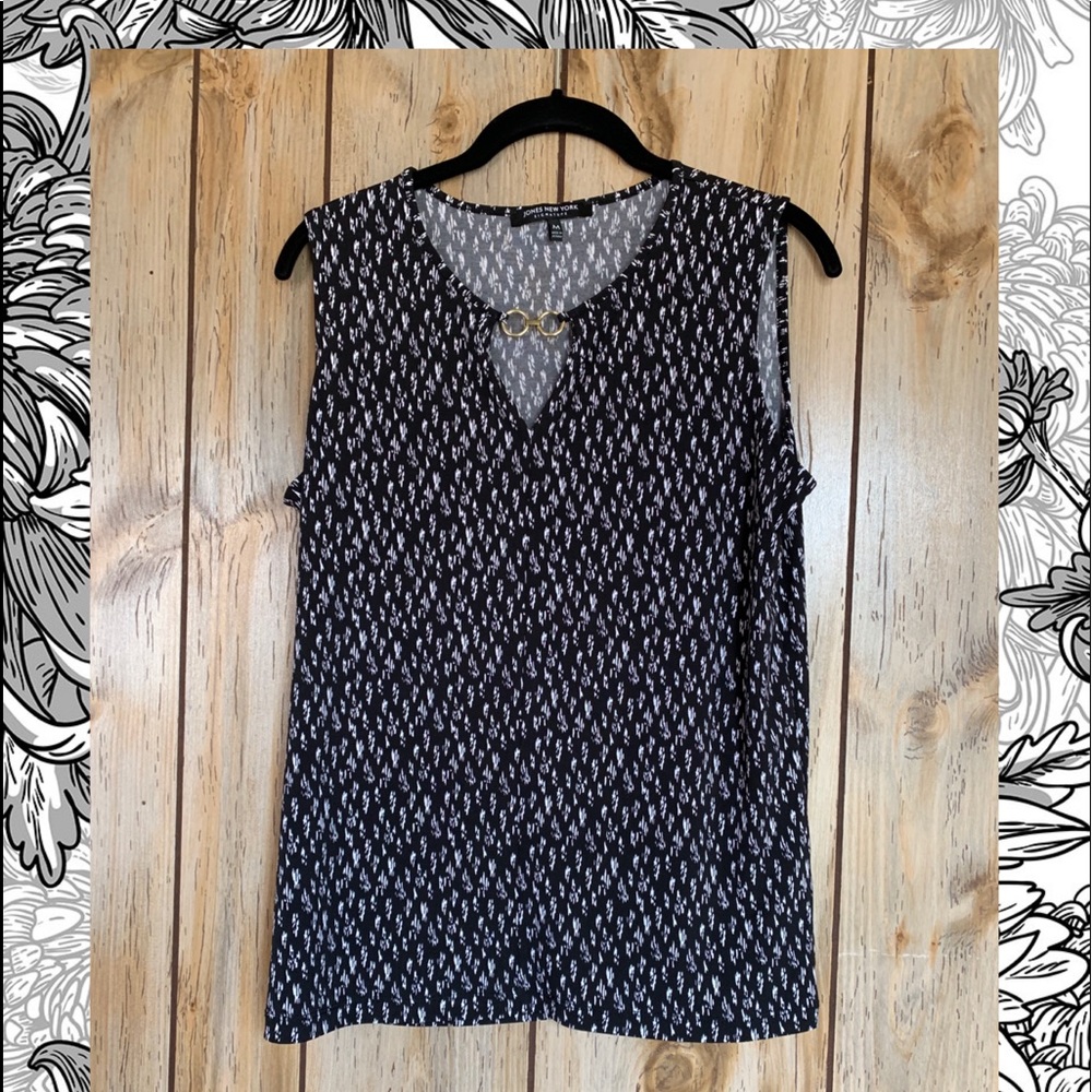 Jones New York Black/White Sleeveless Top M